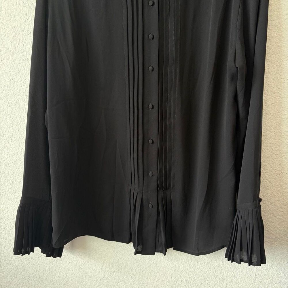 White House Black Market Black Pleated Bell Sleeve Blouse - Picture 3 of 6